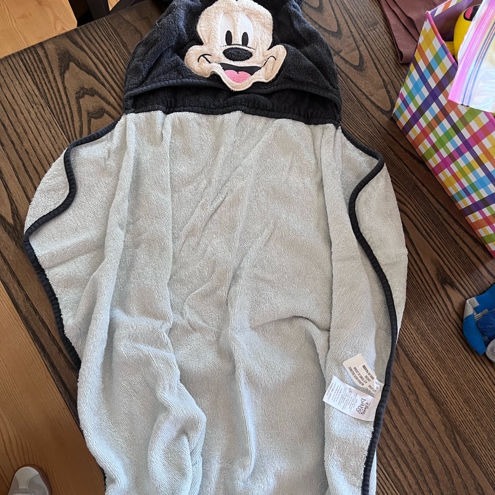 Disney Baby Hooded Towel in Black and Light Gray